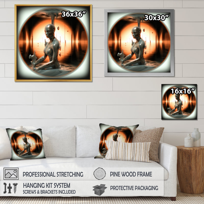 A.I. Sci-Fi Dreams Of Singularity, H 36 po x l 36 po x P 1,5 po, Cadre flottant doré