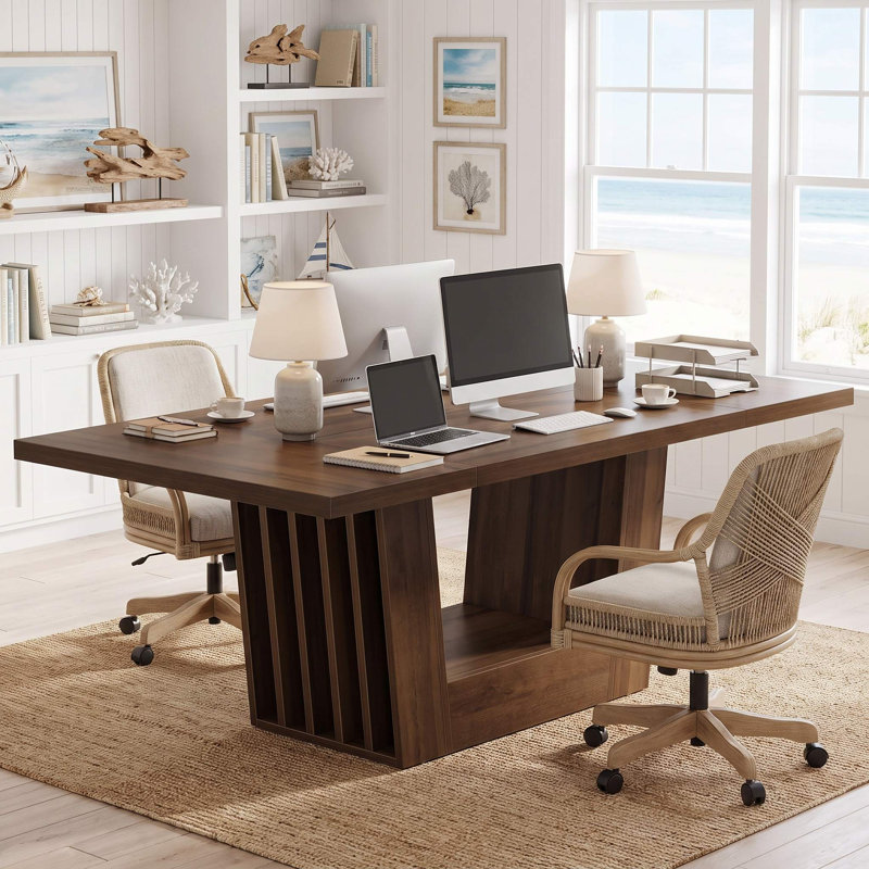 Farmhouse MDF Rectangular Kitchen Table with Heavy-Duty Frame