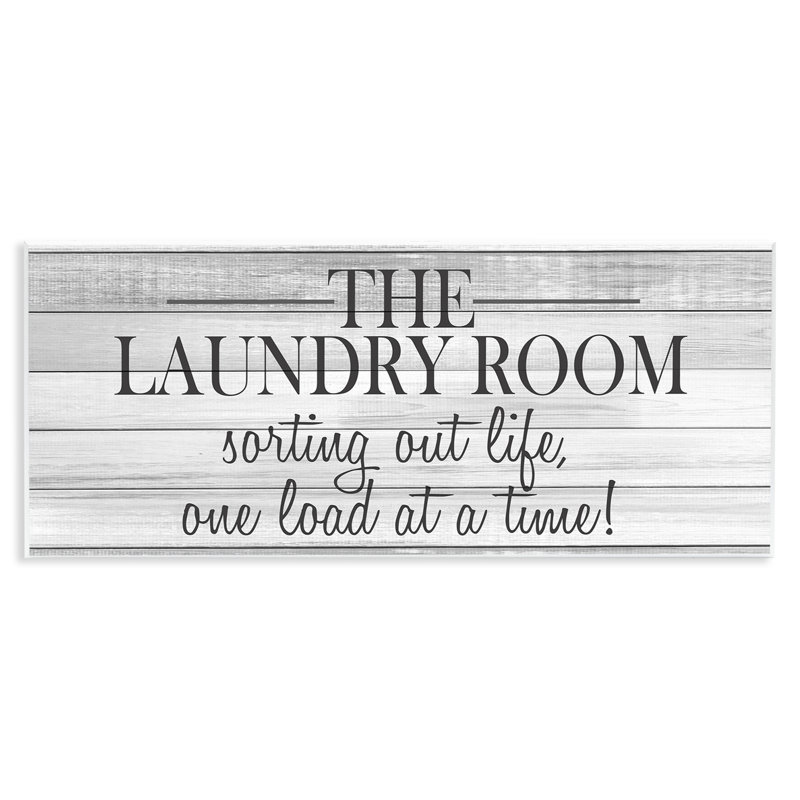 Laundry Sorting Out Life Typography Black and White Planked Look Wall Plaque Art by Kimberly Allen