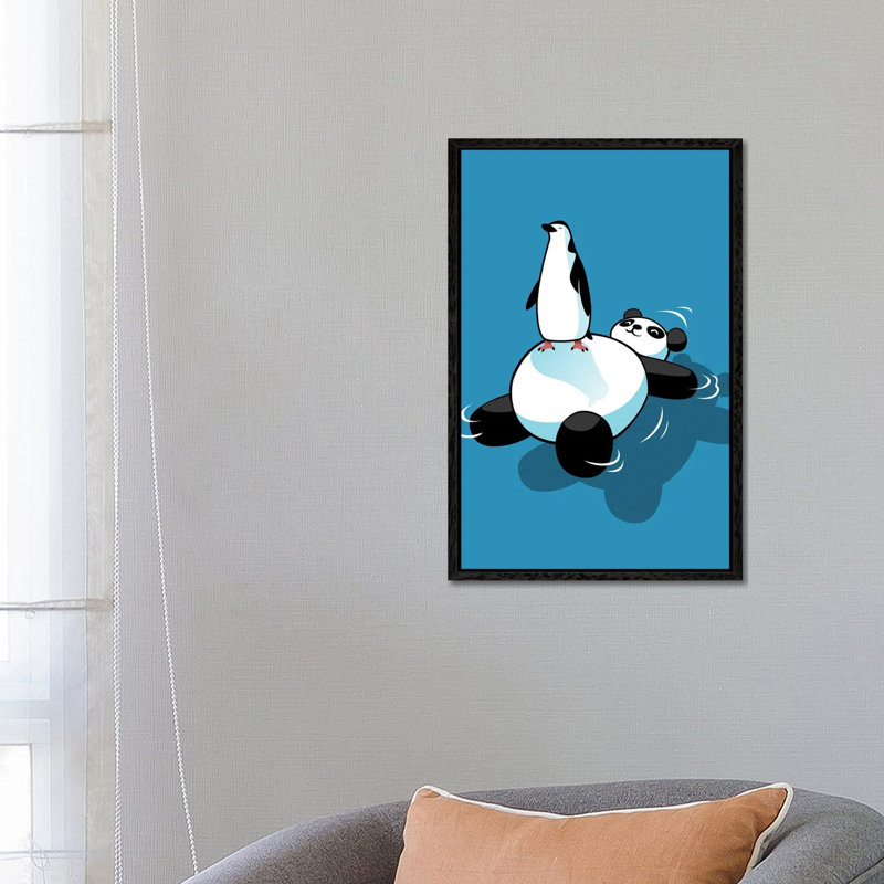 Penguin On Top Of Kawaii Panda Bear by Alberto Perez - Gallery-Wrapped Canvas Giclée on Canvas, 66.04 cm H x 45.72 cm W