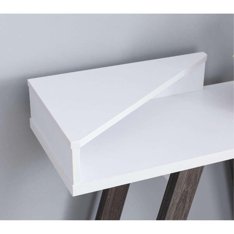Console contemporaine à deux tons avec deux tablettes - blanc et gris, H 37,5 po x l 11,5 po x P 31,25 po