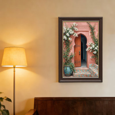 Art mural antique sur toile encadré doré pour le salon, la chambre à coucher, le bureau ou le vestibule - Décoration murale décorative avec porte mauresque