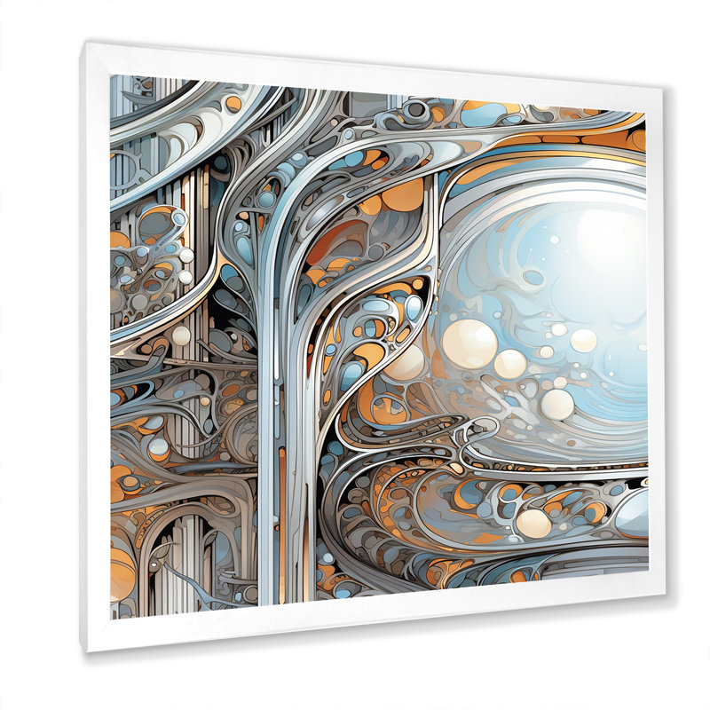 Décoration murale tourbillon de fleurs bleu clair tendres - spirales abstraites, Cadre photo blanc