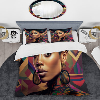 Colorful Hip Hop Street Art I - African American Woman Duvet Cover Set - Microfiber Polyester