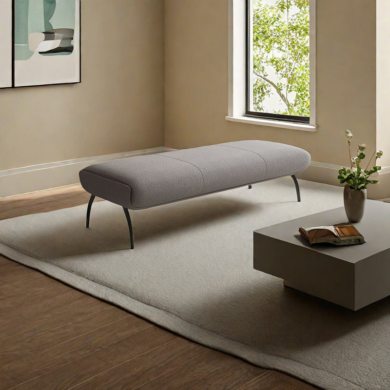 Banc rembourré Tabathe Sherpa, H 17,71 po x l 59,05 po x P 17,71 po, Gris foncé