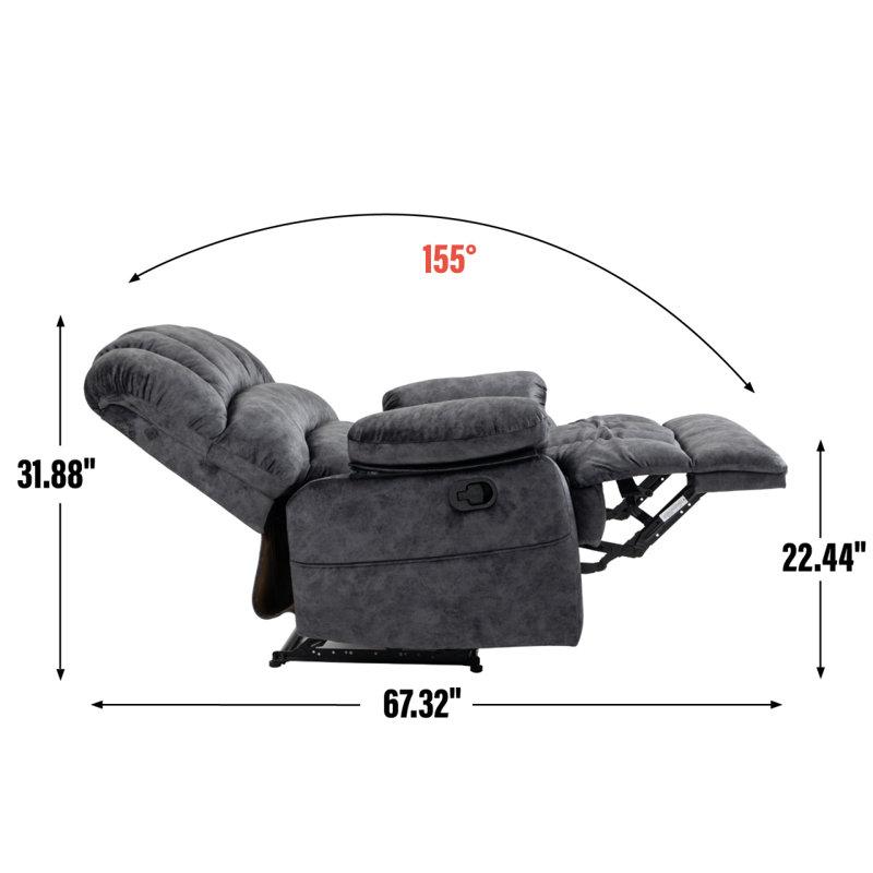 Grand fauteuil inclinable manuel en tissu pour le salon, gris, Gris