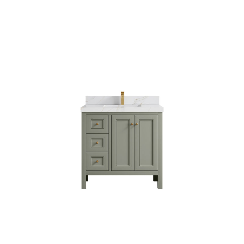 Nashville X P 22 po Meuble-lavabo central en albâtre, Conifère / or brossé, Quartz Calacatta Sienna