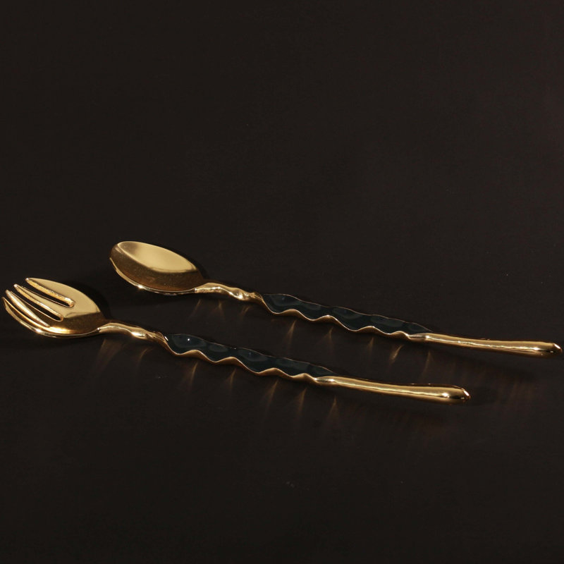 Ruffled Salad Server, Gold/Graphite