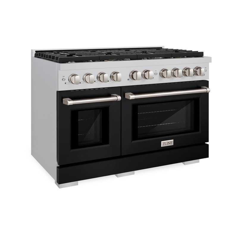 Zline 48 In. 6.7 Cu. Ft. Double Oven Gas Range In Stainless Steel With 8 Brass Burners, Electric Oven