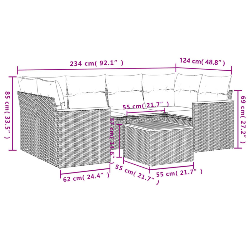 Vidaxl Garden Sofa Set Poly Rattan 7 Piece Modular