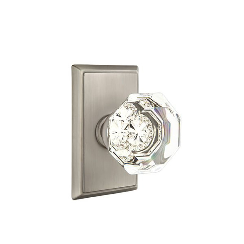 Ensemble de boutons de passage Emtek avec rosette rectangulaire et bouton Old Town, Étain