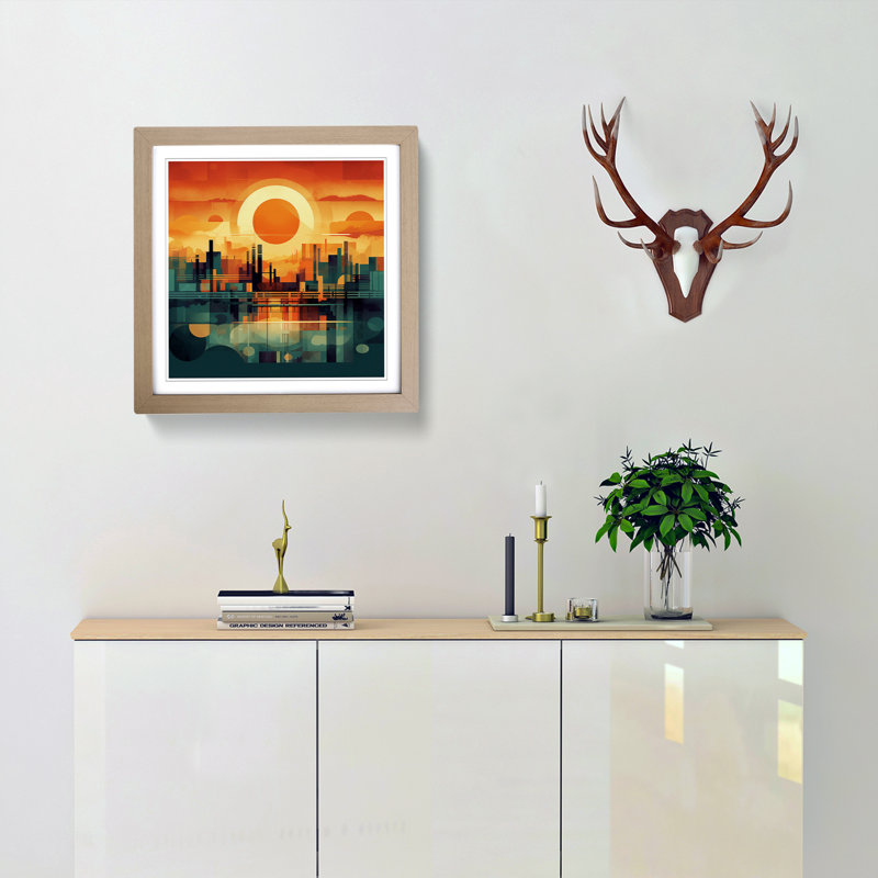 Sunrise Mid-Century No.1 - Framed Print, Oak