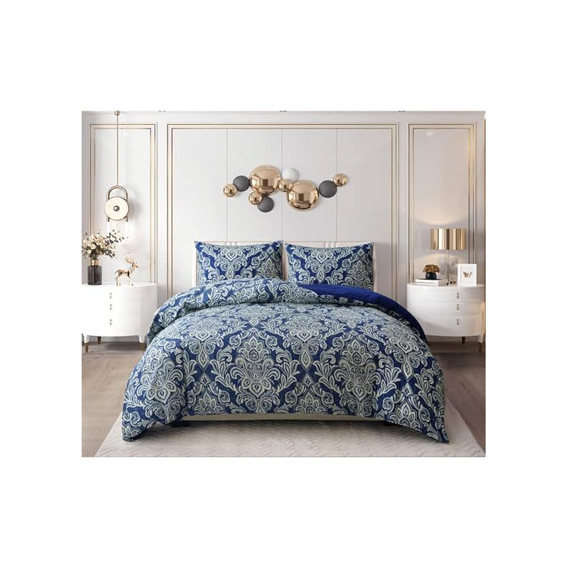 Bozhidar Microfiber, Polyester Damask Duvet Cover Set with Pillowcases, Double - 2 Pillowcases