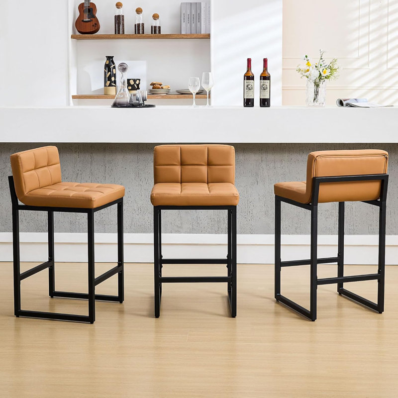 Tabouret de comptoir rembourré à dossier bas avec structure en métal épaissie pour îlot de cuisine, Tanné, 3