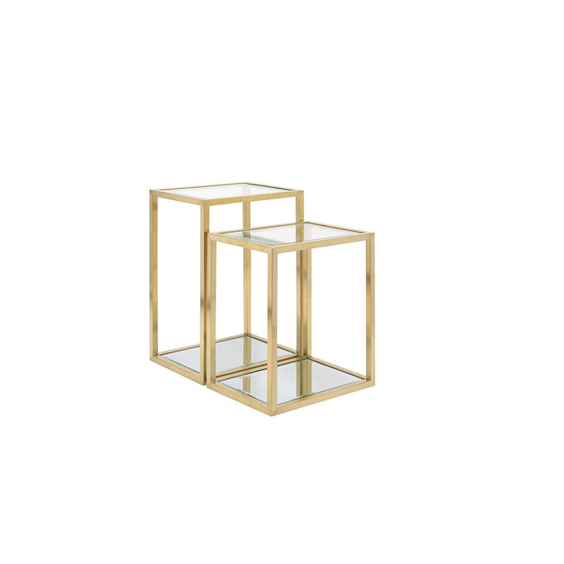 Ensemble de tables de bout avec tablette de rangement en verre Amalie, Or