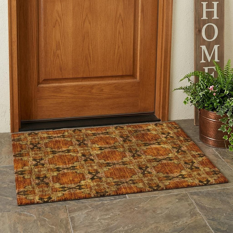 Tapis extérieur lavable antidérapant à motif médaillon floral orange et rouille 2 pi x 3 pi