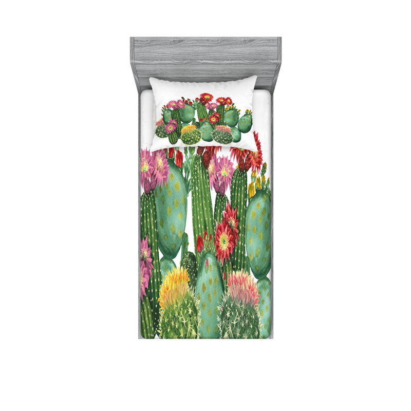Multicolore ensemble de draps et taies décoratives Ambesonne Cactus, Ensemble de draps pour lit simple + 1 drap-housse 