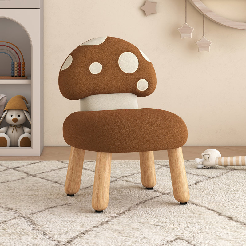 Mushroom Kids Chair With Solid Wood Legs, Brown