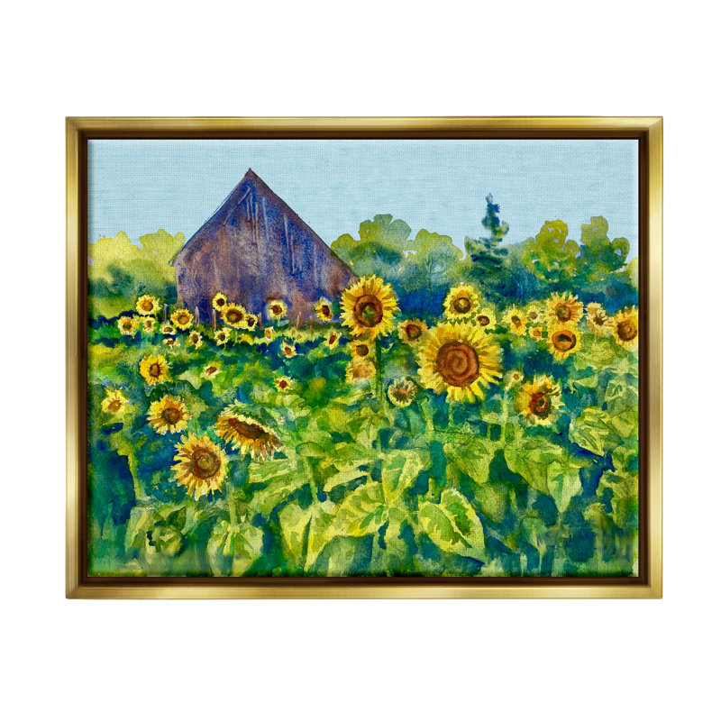 «Red Barrel Studio® Sunflower Field», peinture encadrée sur toile flottante par MB Cunningham, H 17 po x l 21 po x P 1,7 po