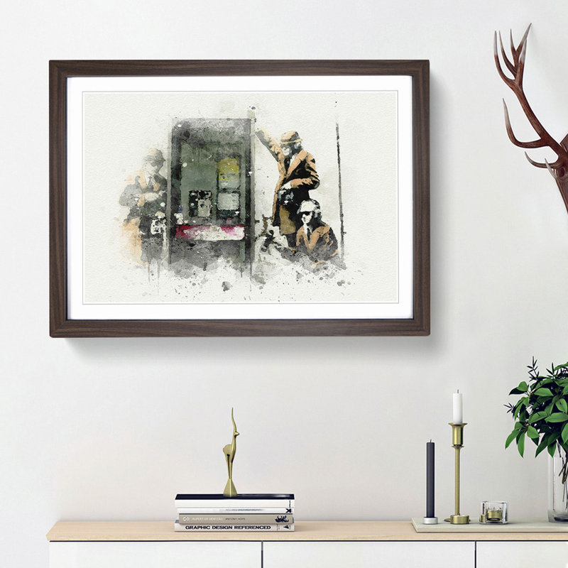 GCHQ Government Spies by Banksy - Framed Print, 27cm H x 36cm W x 2cm D, Walnut Framed
