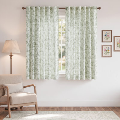 Linen Blend Farmhouse Floral Curtains Semi Sheer French Country Curtain Panels
