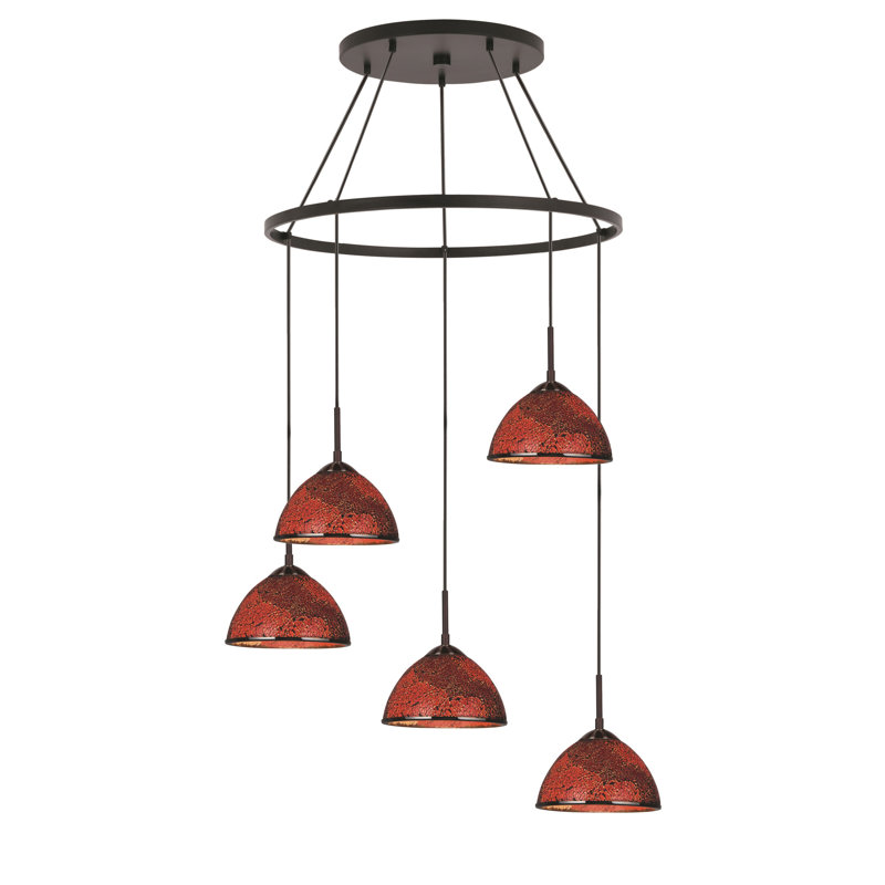 Luminaire suspendu dôme 5 lumières grappe Espalda, Rouge mosaïque, Bronze moyen