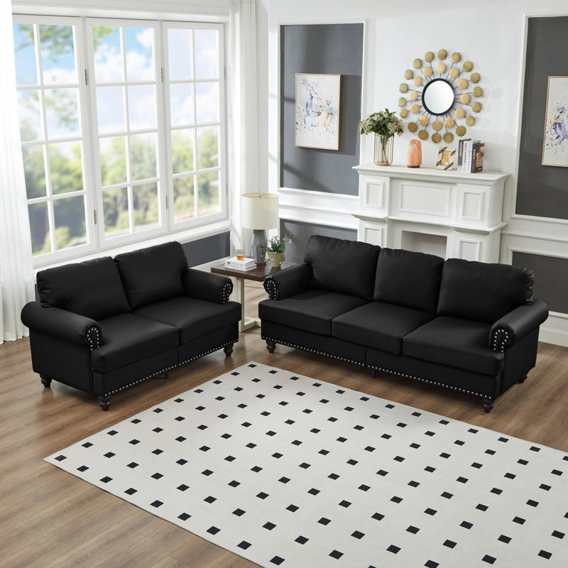 Canapé en cuir de vache recouvert de similicuir de style moderne et classique avec clous pour salon 2 + 3 places et canapé