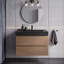 Meuble-lavabo flottant 36 po en noyer brun avec lavabo, meuble-lavabo mural pré-assemblé avec grand rangement, lavabo une pièce noir sans bonde ni robinet-131429091-131429092