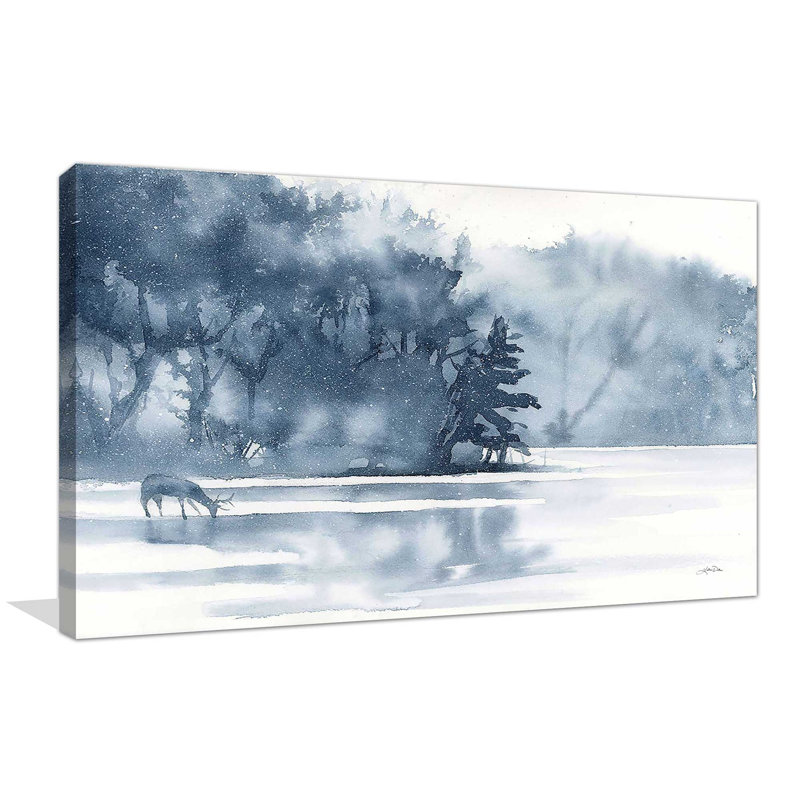 «Winter Lake» par Katrina Pete - peinture, Toile tendue, H 24 po x l 40 po x P 1,5 po