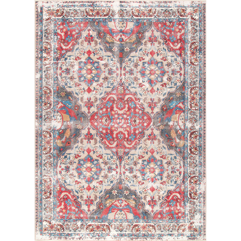 Tapis gris / rouge Elmina, Rectangle 9 pi 10 po x 13 pi 8 po