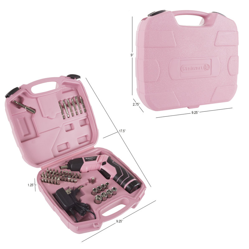 Stalwart 3.6 Volt Lithium Pink Screwdriver Set 45 Piece Pink Tool Set - Cordless Power Tool