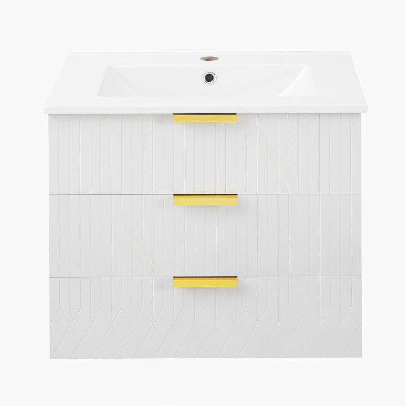 Armoire murale suspendue 24 po avec tiroir double, petit lavabo de salle de bain rectangulaire flottant avec trou de robinet simple et trop-plein, armoire de salle de bain moderne avec lavabo en céramique
