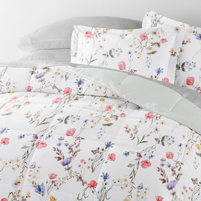 7-Piece Bedding Bundle - Pattern Comforter and Sheet Set, Pink Floral, King Comforter + 1 Additional Piece