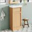 Meuble-lavabo de 15,75 po avec lavabo en résine réversible, armoire en panneau de fibres à densité moyenne, tablette réglable, porte à pousser, finition grain de bois, idéal pour les petits espaces