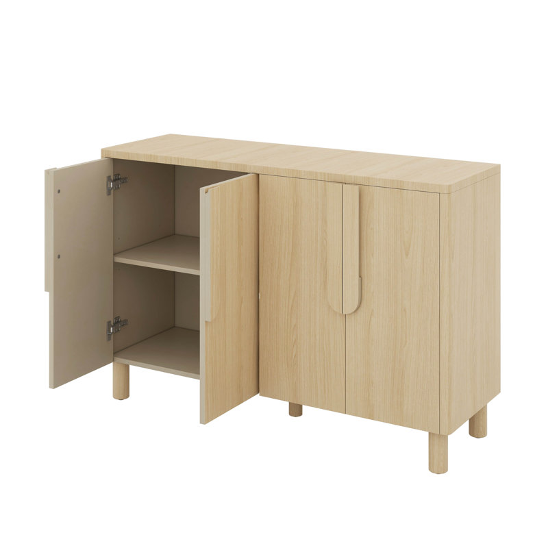 Versatile Buffet Cabinet - Beautiful Wood Sideboard With Adjustable Shelves & Unique Arc Handles, Natural