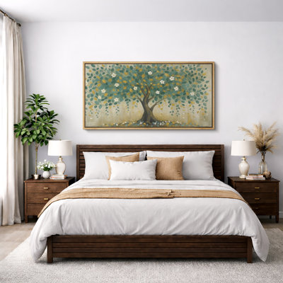 Teal Green Tree with Gold Leaves Floral Nature Wall Decor for Living Room Bedroom Extra Large Pictures Framed Canvas Print Wall Art