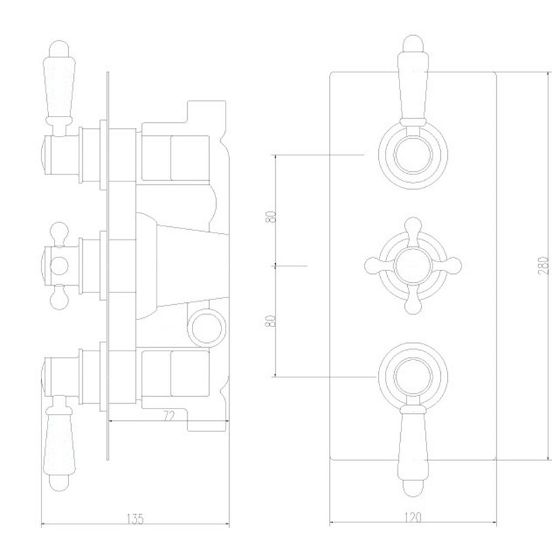 Triple Concealed Thermostatic Shower Valve
