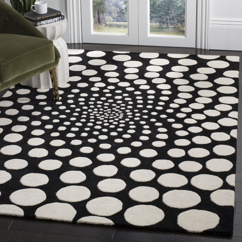 Tapis noir en laine touffeté à la main à motif abstrait Jorie, Rectangle 3 pi 6 po x 5 pi 6 po
