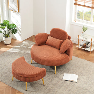Velours côtelé orange avec coussins éponge, 3 coussins décoratifs, réglables, pour les petits espaces - siège simple et coussin de taille, confortable