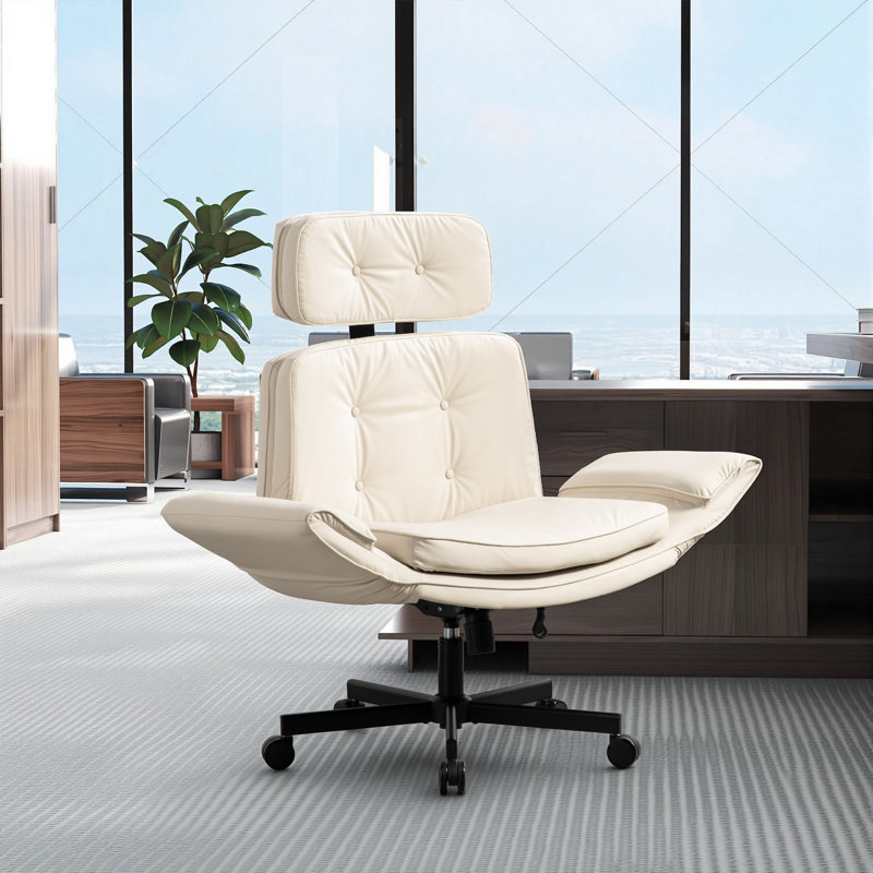 Modern High Back Swivel Office Chair With Adjustable Arms, Beige
