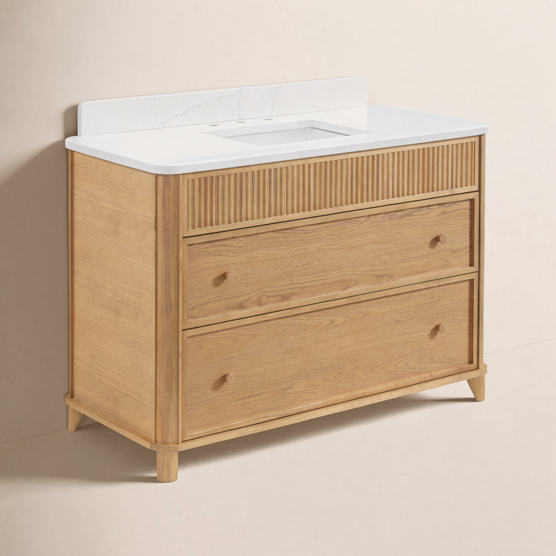 Meuble-lavabo simple 48 po avec comptoir Statuario, 48", Chêne naturel rehaussé
