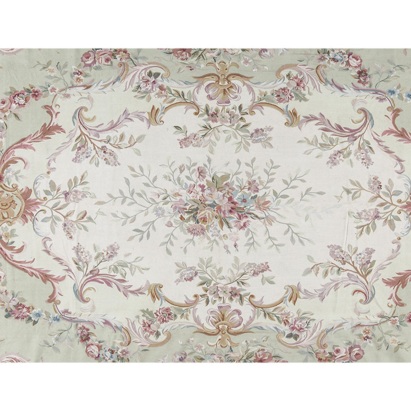 Hand-Knotted High-Quality Green and Beige Area Rug