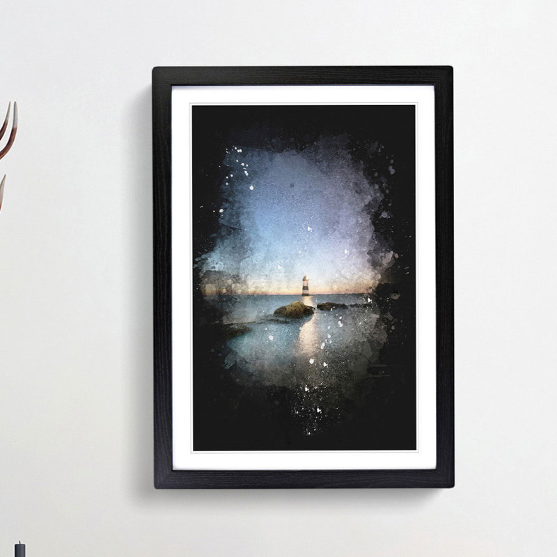Penmon Lighthouse in Anglesey Wales - Picture Frame Graphic Art Print, Black Framed, 87cm H x 62cm W x 2cm D