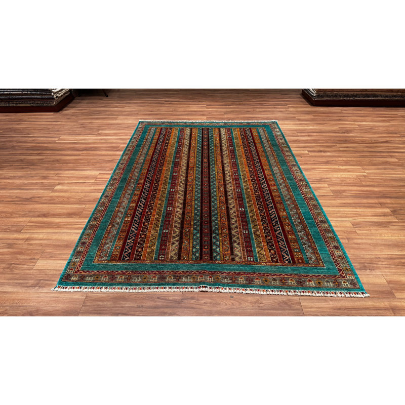 Tapis bleu sarcelle en laine et coton Original