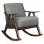 Chaise berçante en bois de noyer foncé avec coussins en tissu gris et revêtement texturé de fabrication unie-842542240