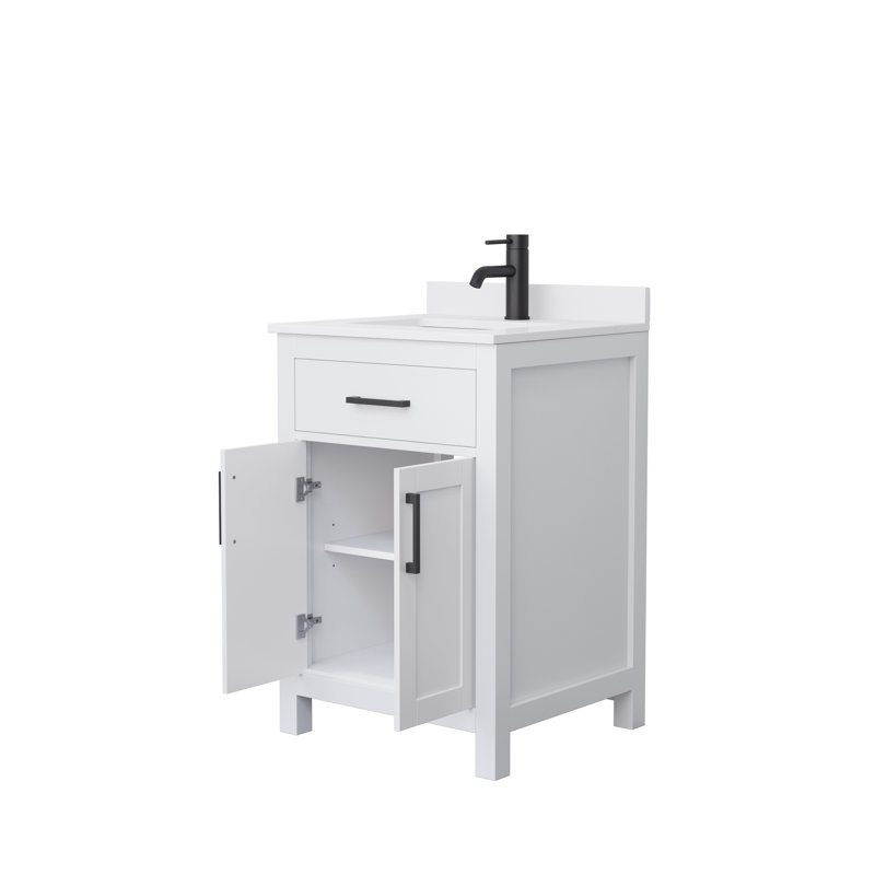 Beckett 24" Freestanding Single Bathroom Vanity with Cultured Marble Top, White, White Cultured Marble, Matte Black