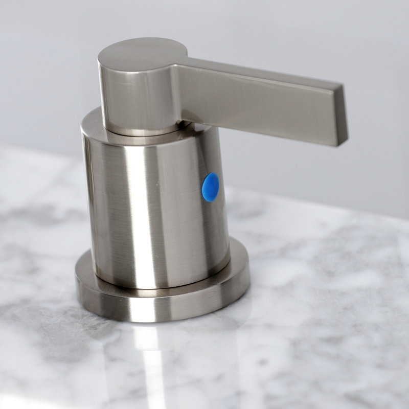 Kingston Brass NuvoFusion Two-Handle 3-Hole Deck Mount Widespread Bathroom Faucet with Brass Pop-Up Drain, Brushed Nickel