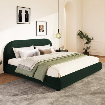 Très grand lit en velours foncé, tête de lit courbée, surface douce, stabilité élevée et installation rapide pour la structure du lit de la chambre en velours, tête de lit, tissu, assemblage efficace