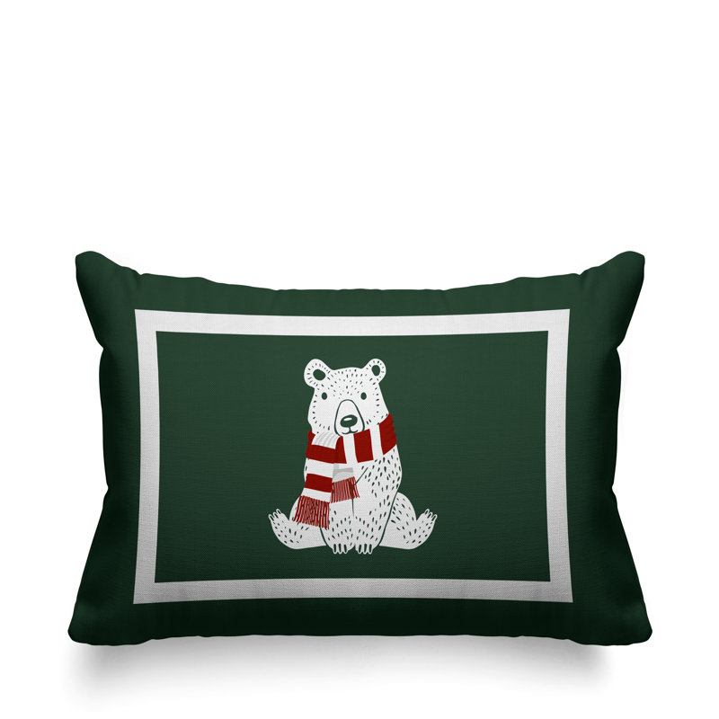 Coussin intérieur / extérieur Folk Christmas Bear, Sauge