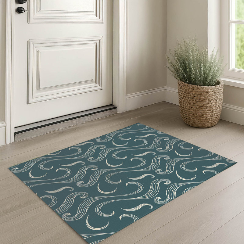 Non-Slip Geometric Doormat, Turquoise poudreux, 24" W x 36" L